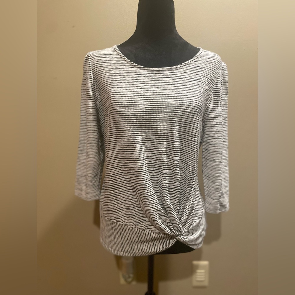 White and Black Striped Blouse 3/4 Sleeve